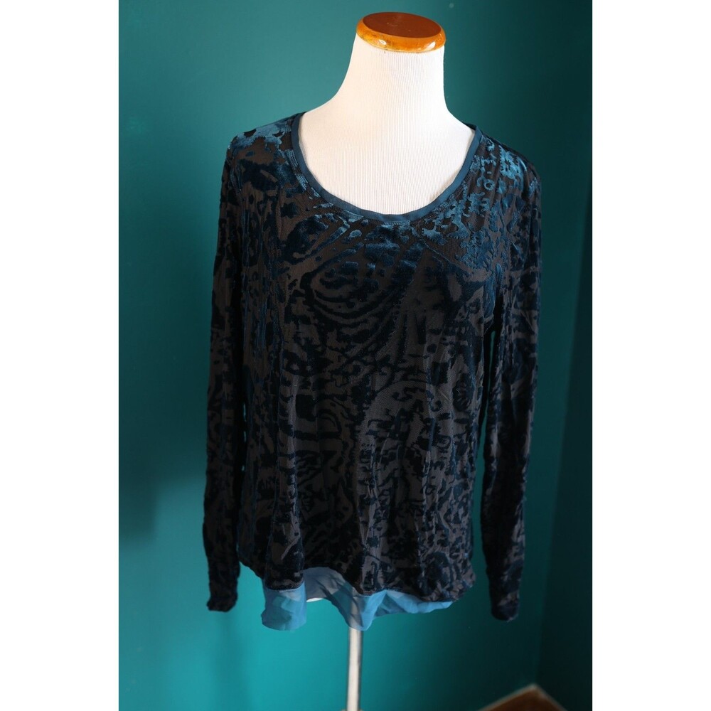 Simply Vera Wang Deep Blue Velvet Burnout Mesh Top Shirt Whimsigoth Fairy Grunge